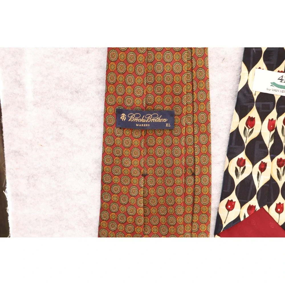 Vintage Mens Tie Lot Brooks Brothers Makers XL Van Heusen Silk Geometric Floral